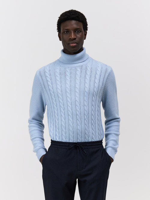 Pull col roulé en laine mélangée bleu ciel - Father & Sons   - 4 
