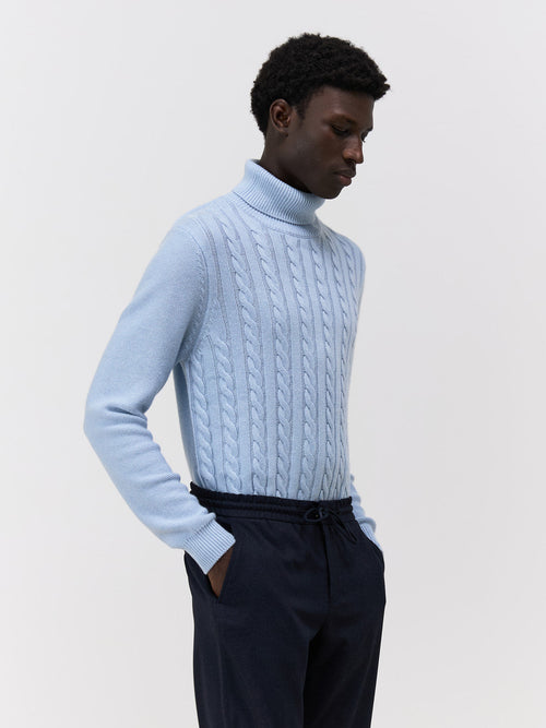 Pull col roulé en laine mélangée bleu ciel - Father & Sons   -  
