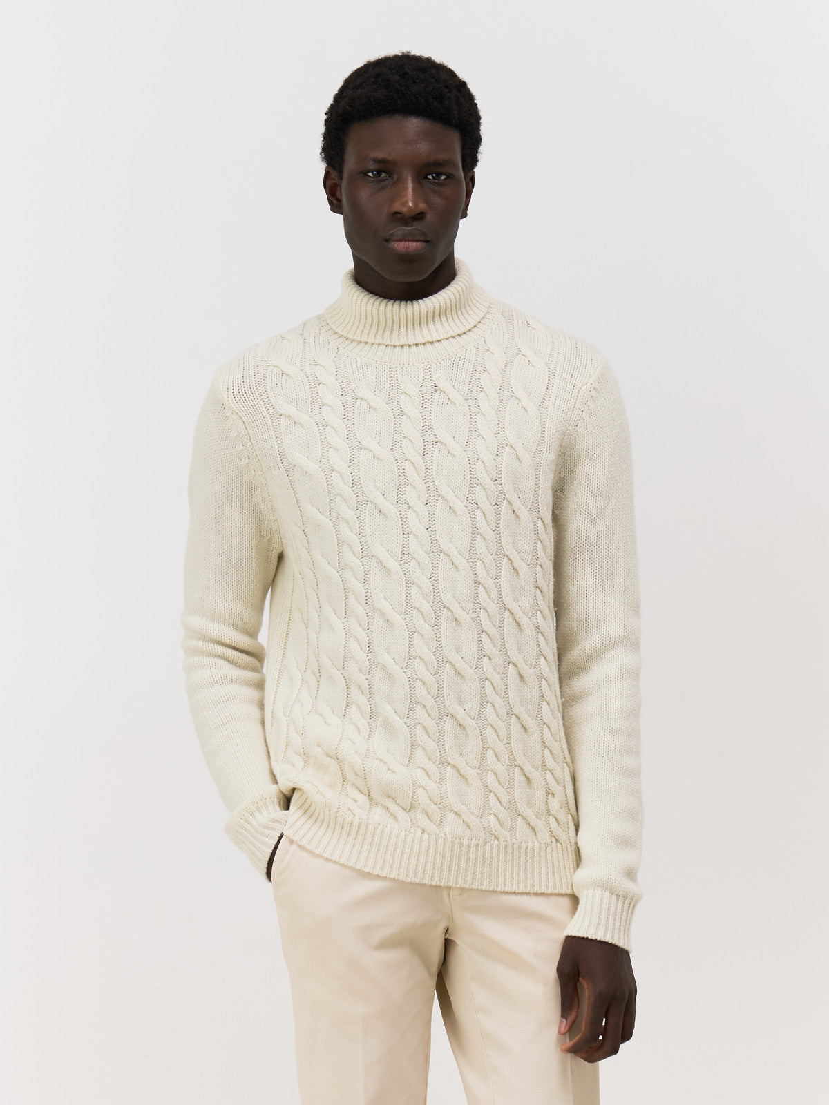 Pull col roulé en laine mélangée beige Father & Sons