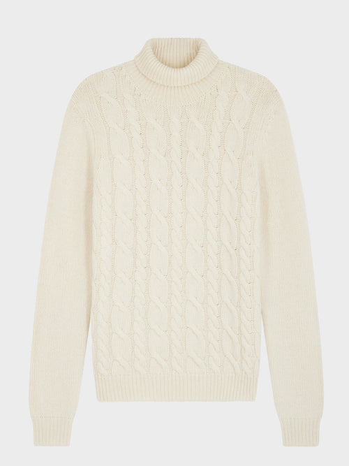 Pull col roulé en laine mélangée beige - Father & Sons   - 5 