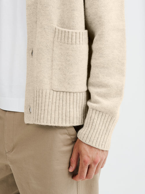 Cardigan boutonné en laine mélangée beige - Father & Sons   - 3 