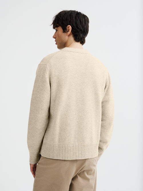 Cardigan boutonné en laine mélangée beige - Father & Sons   - 2 