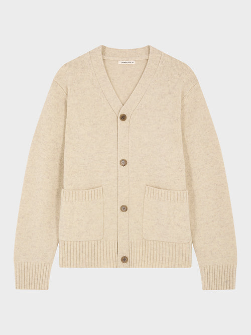 Cardigan boutonné en laine mélangée beige - Father & Sons   - 5 