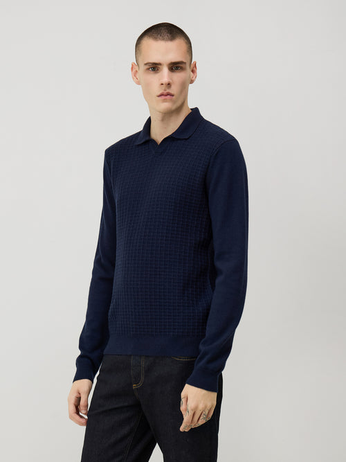 Pull col polo bleu indigo - 1 - Father & Sons   - 9 