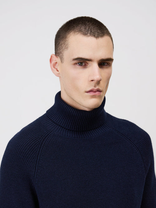 Pull col roulé en laine mélangée bleu indigo - Father & Sons   - 3 