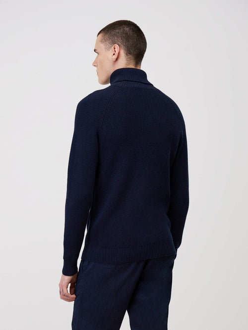 Pull col roulé en laine mélangée bleu indigo - 2 - Father & Sons   - 11 