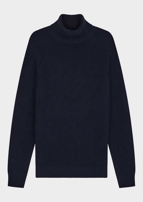 Pull col roulé en laine mélangée bleu indigo - Father & Sons   - 4 