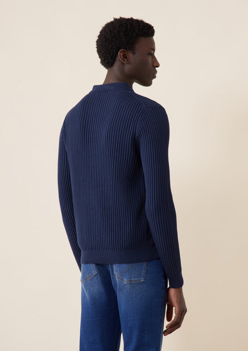 Gilet boutonné en coton uni bleu marine - Father & Sons   - 2 