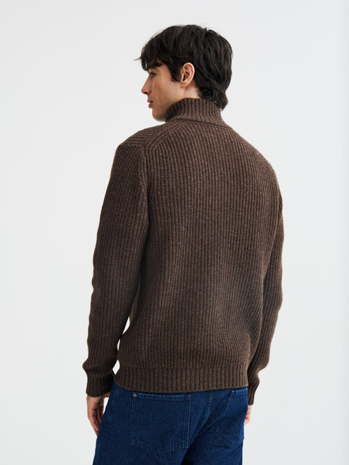 Pull col zippé en laine mélangée marron - 2 - Father & Sons   - 20 