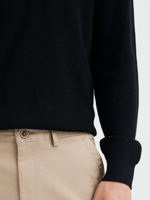 Pull col rond en laine Mérinos mélangée noire - Father & Sons   - 4 
