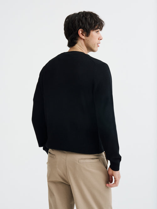 Pull col rond en laine Mérinos mélangée noire - 2 - Father & Sons   - 6 