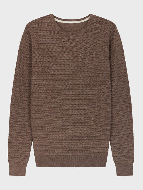 Pull col rond en laine Mérinos mélangée marron - Father & Sons   - 4 