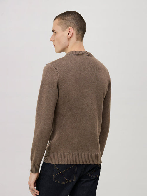 Pull col rond en laine mélangée marron - 2 - Father & Sons   - 5 