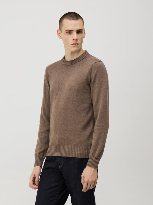 Pull col rond en laine mélangée marron - 1 - Father & Sons   - 5 