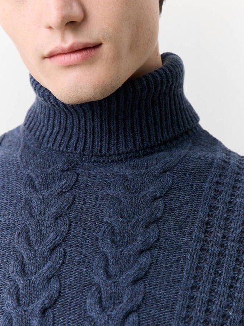 Pull col roulé en laine mélangée bleu indigo - Father & Sons   - 3 