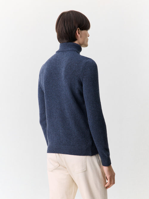 Pull col roulé en laine mélangée bleu indigo - 2 - Father & Sons   - 19 