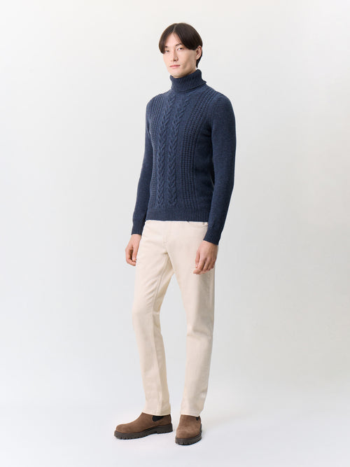 Pull col roulé en laine mélangée bleu indigo - Father & Sons   - 4 