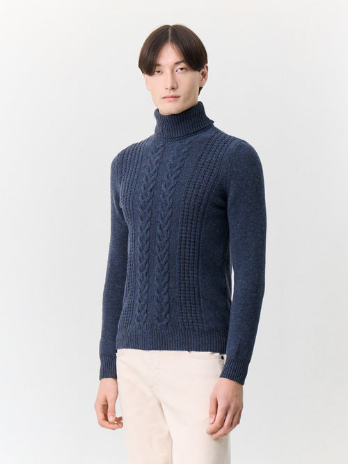 Pull col roulé en laine mélangée bleu indigo - 1 - Father & Sons   - 19 