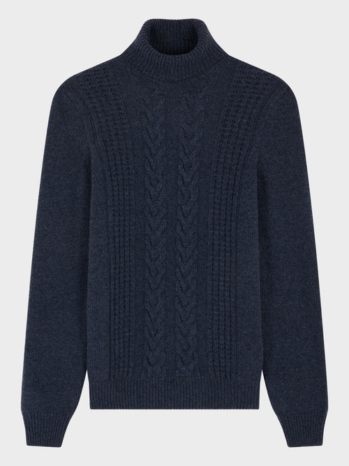 Pull col roulé en laine mélangée bleu indigo - 1 - Father & Sons   - 7 