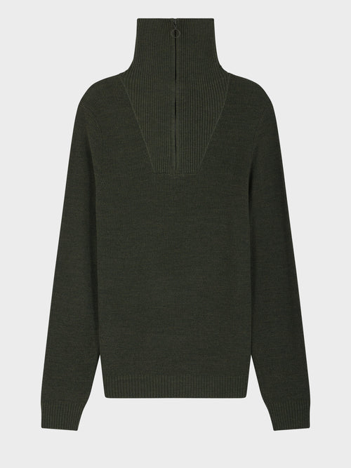 Pull col zippé en laine Mérinos mélangée kaki - Father & Sons   - 1 