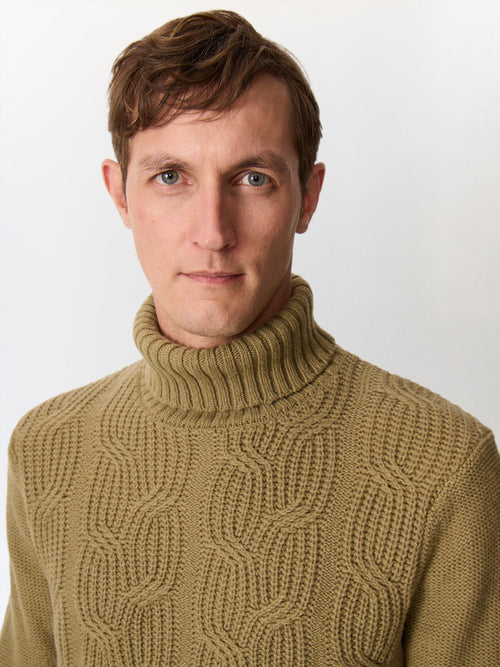 Pull col roulé en laine mélangée kaki - Father & Sons   - 4 