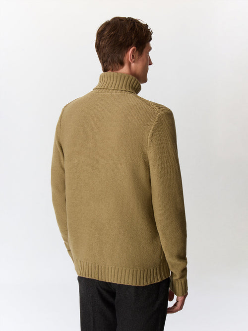 Pull col roulé en laine mélangée kaki - Father & Sons   - 2 