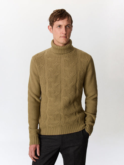 Pull col roulé en laine mélangée kaki - Father & Sons   - 1 