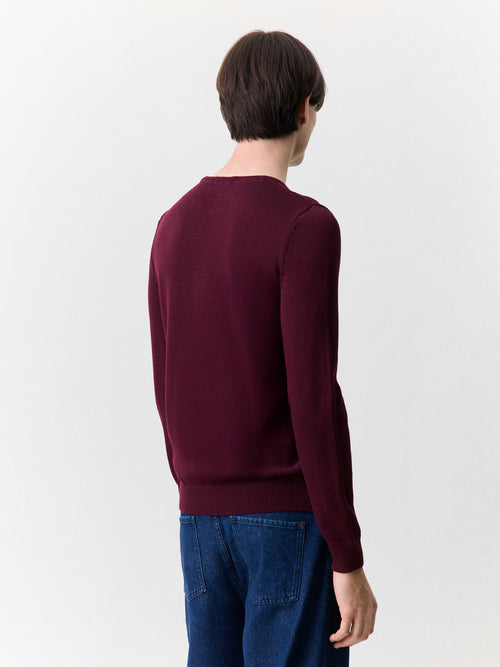 Pull col rond en laine Mérinos mélangée bordeaux - 2 - Father & Sons   - 14 