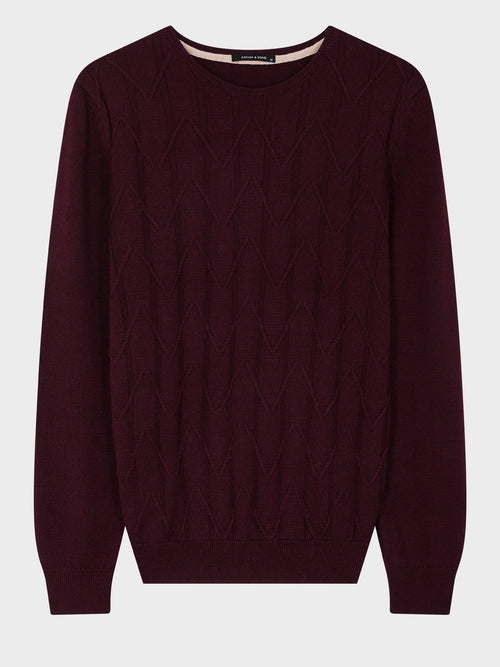 Pull col rond en laine Mérinos mélangée bordeaux - 1 - Father & Sons   - 2 