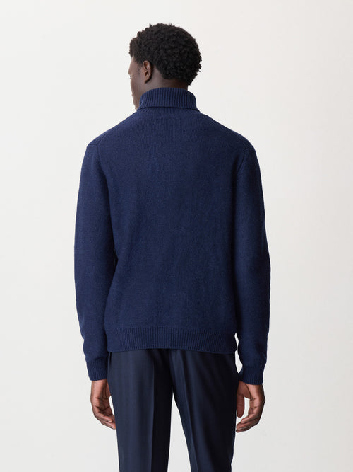 Pull col roulé en laine mélangée bleu marine - 2 - Father & Sons   - 3 