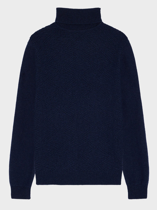 Pull col roulé en laine mélangée bleu marine - Father & Sons   - 4 