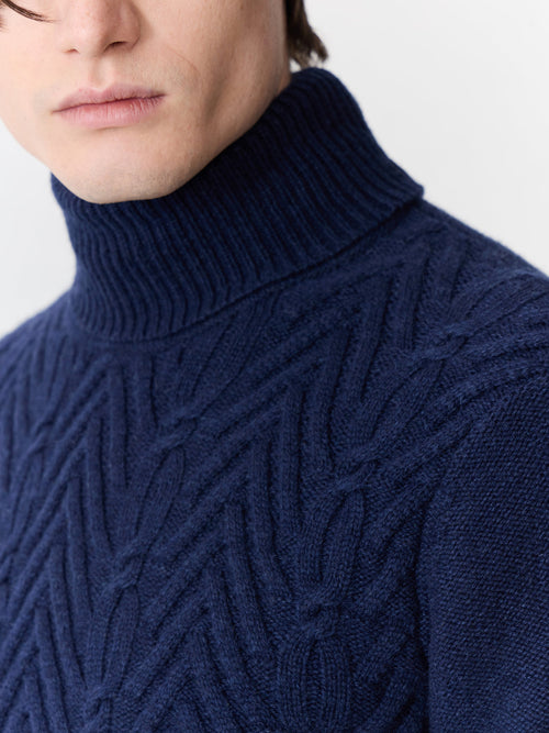 Pull col roulé en laine mélangée bleu marine - Father & Sons   - 3 