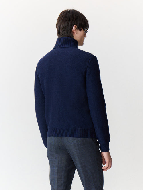 Pull col roulé en laine mélangée bleu marine - 2 - Father & Sons   - 4 