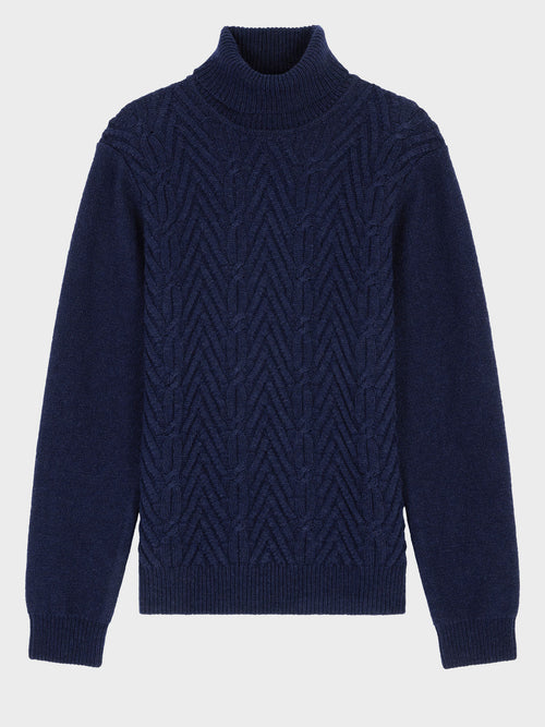 Pull col roulé en laine mélangée bleu marine - Father & Sons   - 6 
