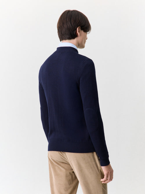 Pull col cheminée boutonné en laine Mérinos mélangée bleu marine - 2 - Father & Sons   - 12 