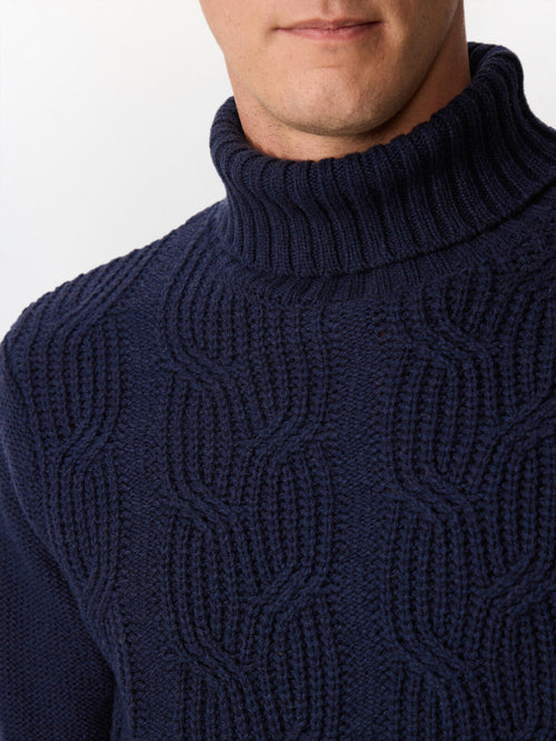 Pull col roulé en laine mélangée bleu marine - Father & Sons   - 3 