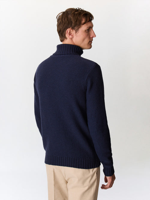 Pull col roulé en laine mélangée bleu marine - Father & Sons   - 2 