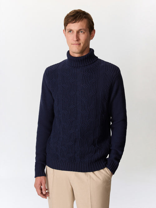 Pull col roulé en laine mélangée bleu marine - Father & Sons   - 1 