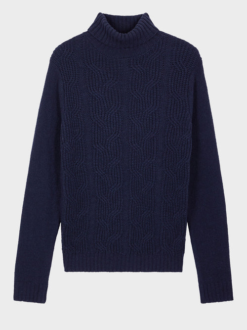 Pull col roulé en laine mélangée bleu marine - Father & Sons   - 5 