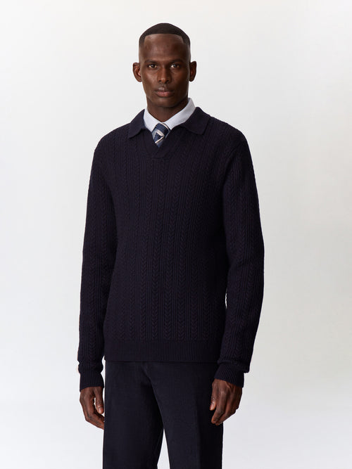 Pull col polo bleu marine - Father & Sons   - 1 