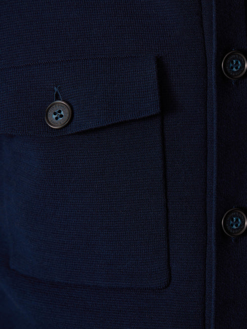 Gilet boutonné en coton bleu marine - Father & Sons   - 3 