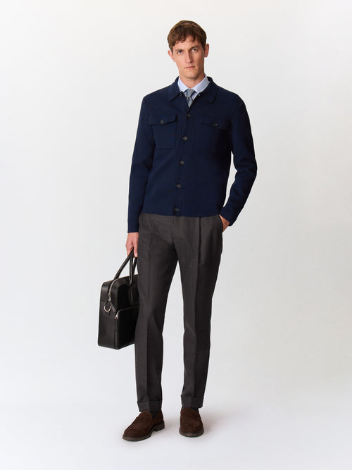 Gilet boutonné en coton bleu marine - Father & Sons   - 4 