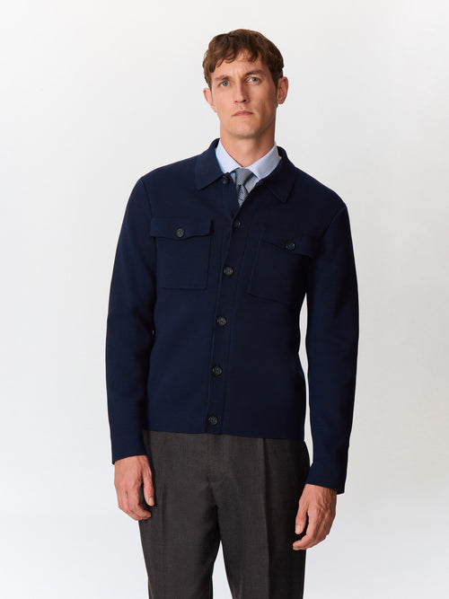 Gilet boutonné en coton bleu marine - Father & Sons   - 1 