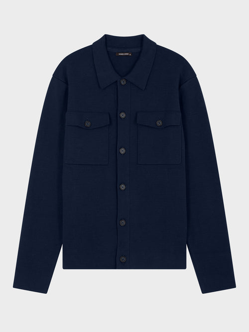 Gilet boutonné en coton bleu marine - Father & Sons   - 5 