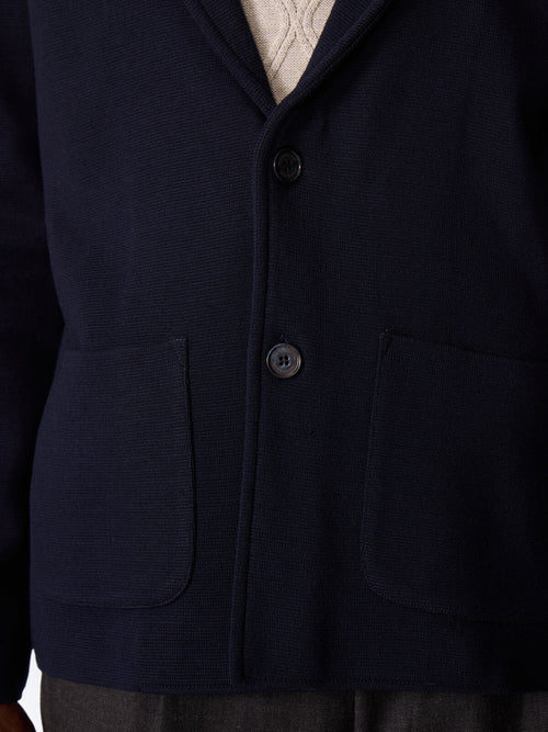 Gilet boutonné en laine Mérinos mélangée bleu marine - Father & Sons   - 3 