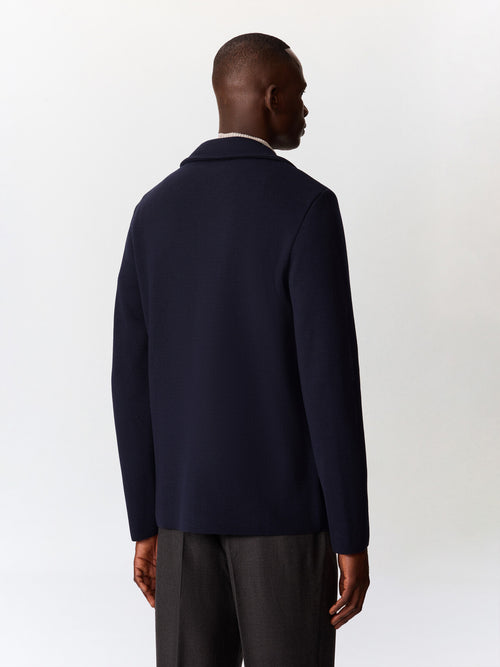 Gilet boutonné en laine Mérinos mélangée bleu marine - Father & Sons   - 2 