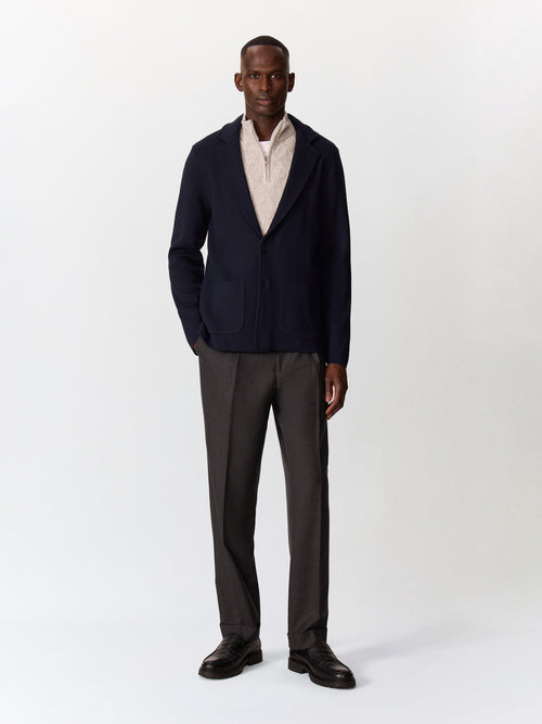 Gilet boutonné en laine Mérinos mélangée bleu marine - Father & Sons   - 4 