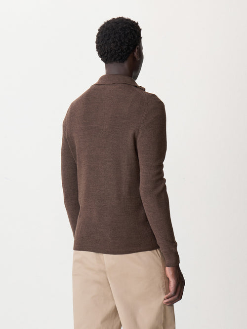 Pull col zippé en laine Mérinos mélangée marron - 2 - Father & Sons   - 2 