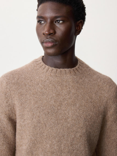 Pull col rond en laine mélangée marron - Father & Sons   - 3 