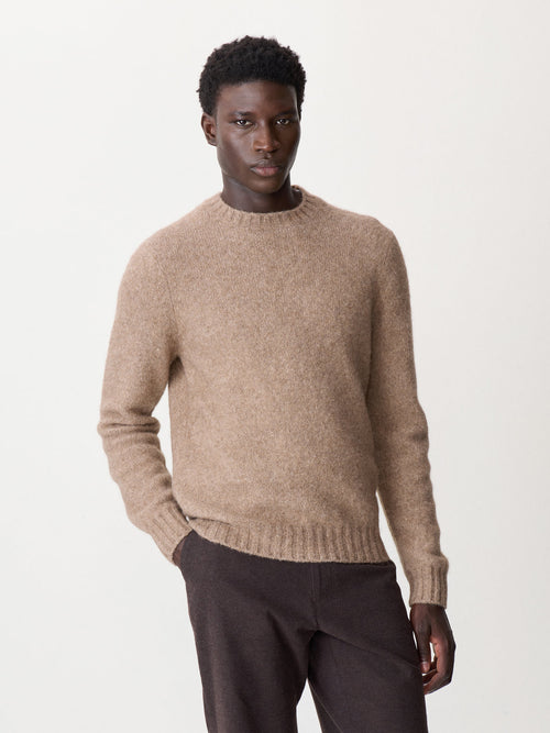 Pull col rond en laine mélangée marron - 1 - Father & Sons   - 17 